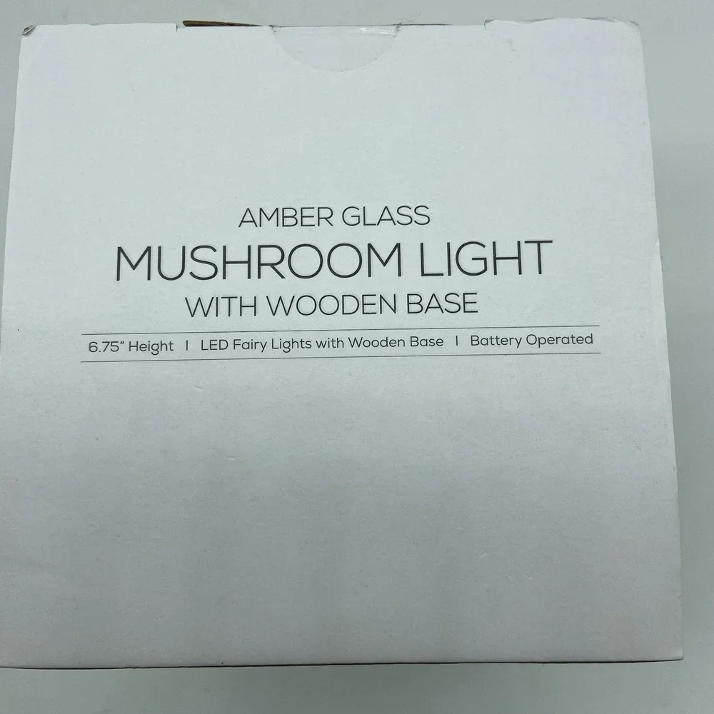 Merkury Amber Glass Mushroom Light Fairy Lamp Wooden Base Cottagecore Decor